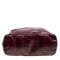 Pre Owned Tod's Burgundy Snakeskin Embossed Leather Pashmy Hobo