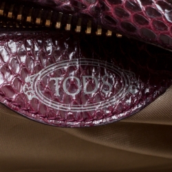 Pre Owned Tod's Burgundy Snakeskin Embossed Leather Pashmy Hobo