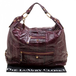 Pre Owned Tod's Burgundy Snakeskin Embossed Leather Pashmy Hobo