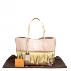 Pre Owned حقيبة يد تودز شوبينغ شراشيب أوريغامي جلد صفراء/ بيج