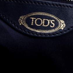 Tod's Blue Leather Embossed Studded Drawstring Tote 