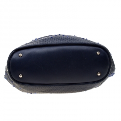 Pre Owned حقيبة يد تودز أربطة مرصعة منقوشة جلد زرقاء