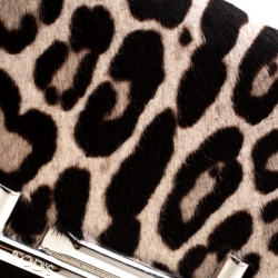 Pre Owned Tod's Brown/Beige Leopard Print Calf Hair Double T Chain Crossbody Bag