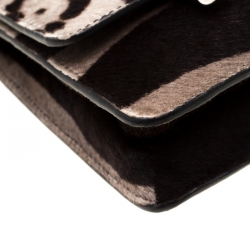 Pre Owned Tod's Brown/Beige Leopard Print Calf Hair Double T Chain Crossbody Bag