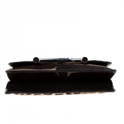 Pre Owned Tod's Brown/Beige Leopard Print Calf Hair Double T Chain Crossbody Bag