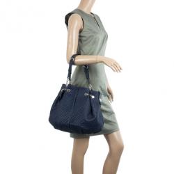 Pre Owned Tod`s Signature Medium Navy Blue Patent Leather Tote Bag