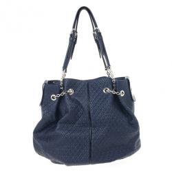 Pre Owned Tod`s Signature Medium Navy Blue Patent Leather Tote Bag