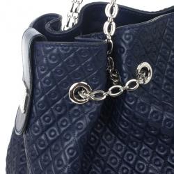 Pre Owned Tod`s Signature Medium Navy Blue Patent Leather Tote Bag