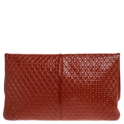 Pre Owned Tod's Dark Orange Patent Leather Signature Clutch