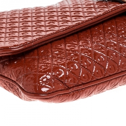 Pre Owned Tod's Dark Orange Patent Leather Signature Clutch