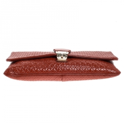 Pre Owned Tod's Dark Orange Patent Leather Signature Clutch