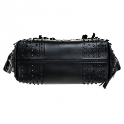 Pre Owned Tod's Black Fringed Leather Medium Wave Tote