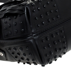 Pre Owned Tod's Black Fringed Leather Medium Wave Tote