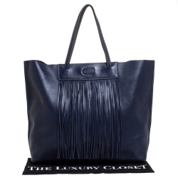 مملوكة مسبقًا Tod's Blue Leather Fringe Media Shopper Tote