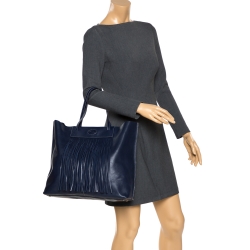 مملوكة مسبقًا Tod's Blue Leather Fringe Media Shopper Tote