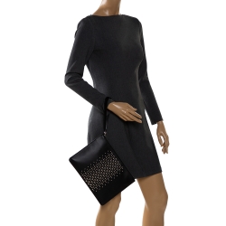 Tod's Black  Leather Studded Wristlet Clutch
