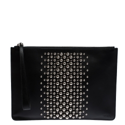Tod's Black  Leather Studded Wristlet Clutch