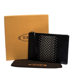 Tod's Black  Leather Studded Wristlet Clutch