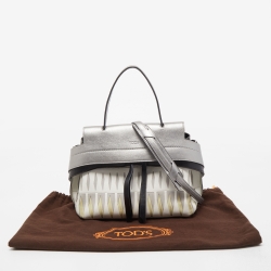 Tod's Silver/White Leather Wave Laser Top Handle Bag