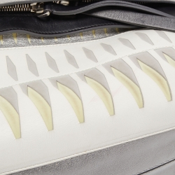 Tod's Silver/White Leather Wave Laser Top Handle Bag
