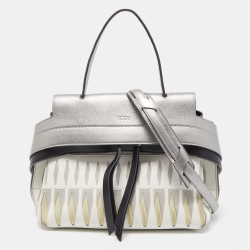 Tod's Silver/White Leather Wave Laser Top Handle Bag