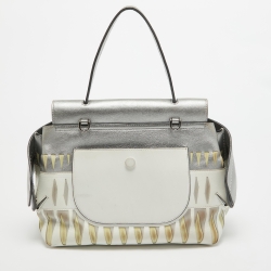 Tod's Metallic Grey/White Leather Wave Laser Top Handle Bag