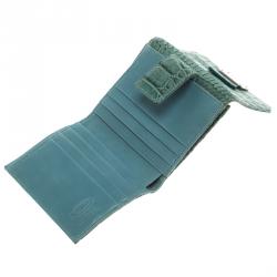 Tod's Baby Blue Alligator Embossed Leather Compact Wallet