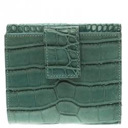 Tod's Baby Blue Alligator Embossed Leather Compact Wallet