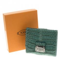 Tod's Baby Blue Alligator Embossed Leather Compact Wallet