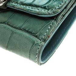 Tod's Baby Blue Alligator Embossed Leather Compact Wallet