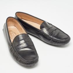Pre Owned Tod's Black Leather Slip On Loafers Size 39.5