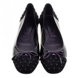 Pre Owned حذاء فلات باليه تودز ديو جلد لامع وسويدي مبطن لونين مقاس 39