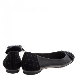 Pre Owned حذاء فلات باليه تودز ديو جلد لامع وسويدي مبطن لونين مقاس 39