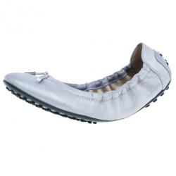 Pre Owned Tod's Silver Leather Dee Ballet Flats Size 39