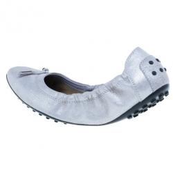 Pre Owned Tod's Silver Leather Dee Ballet Flats Size 39
