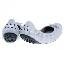 Pre Owned Tod's Silver Leather Dee Ballet Flats Size 39