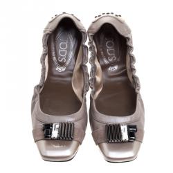 Pre Owned Tod's Two Tone Leather Crystal Embellished Scrunch Ballet Flats Size 38