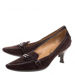 Pre Owned Tod's Brown Suede Pointed Toe Penny Loafer Pumps Size 38