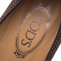Pre Owned Tod's Brown Suede Pointed Toe Penny Loafer Pumps Size 38