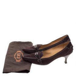 Pre Owned Tod's Brown Suede Pointed Toe Penny Loafer Pumps Size 38