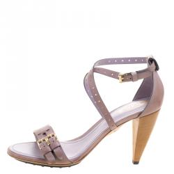 Pre Owned Tod's Lilac Leather Buckle Cross Strap Sandals Size 40