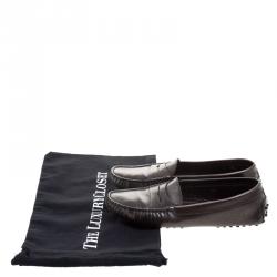 Pre Owned حذاء لوفرز تودز بيني جلد نقش دانتيل رمادي ميتالك مقاس 39.5