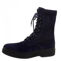 Pre Owned Tods Navy Blue Suede Lace Up Ankle Boots Size 41
