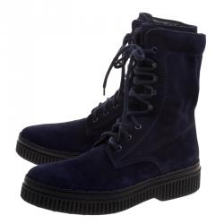 Pre Owned Tods Navy Blue Suede Lace Up Ankle Boots Size 41
