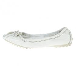 مملوكة مسبقًا Tod's White Patent Peep Toe Ballet Flats Size 38.5