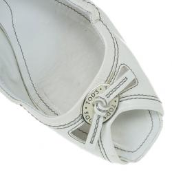 مملوكة مسبقًا Tod's White Patent Peep Toe Ballet Flats Size 38.5