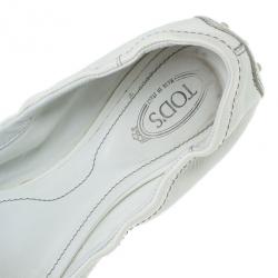 مملوكة مسبقًا Tod's White Patent Peep Toe Ballet Flats Size 38.5