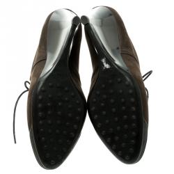 مملوكة مسبقًا Tod's Dark Brown Leather Wedge Ankle Booties Size 38