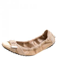 Pre Owned Tod's Beige Patent/Suede and Leather Ballet Flats Size 40.5