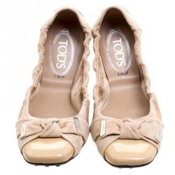 Pre Owned Tod's Beige Patent/Suede and Leather Ballet Flats Size 40.5